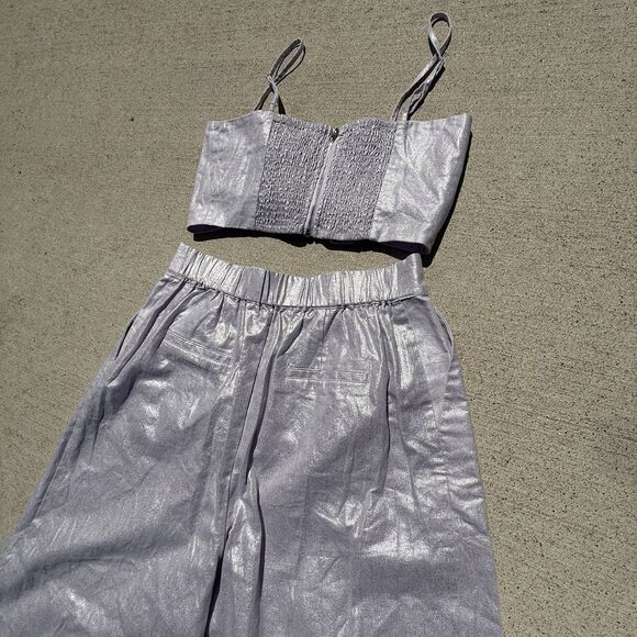 Jason Wu Lavender 2 Piece Wide Leg Pleated Pant Bow Crop Top NWT $425 Medium - Picture 8 of 14